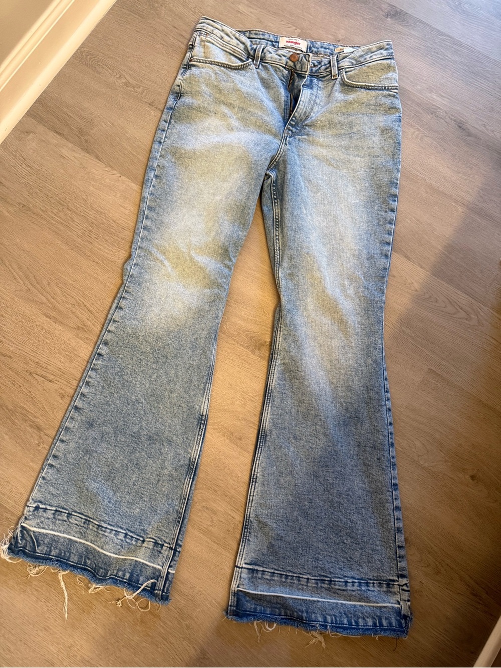 Wrangler Light Blue Flare Jeans with Raw Hem